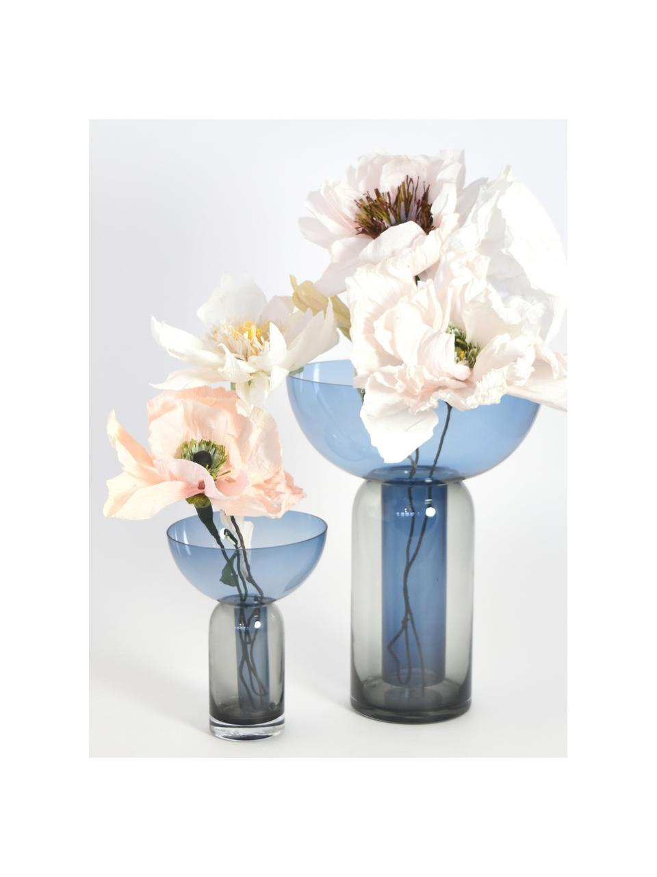 Vase en verre soufflé bouche Torus, haut. 33 cm, Verre, Bleu, gris foncé, transparent, Ø 25 x haut. 33 cm