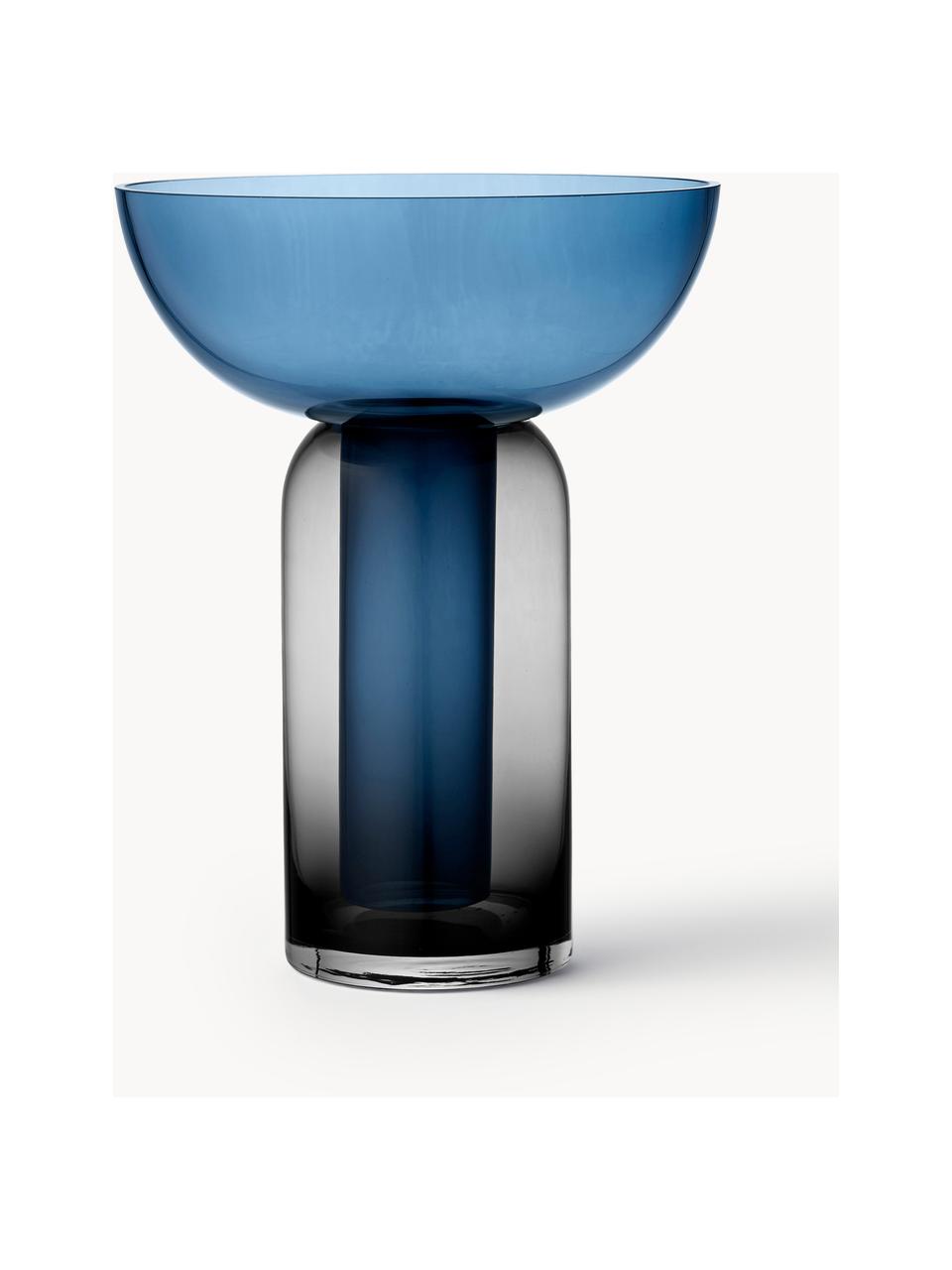 Mundgeblasene Glas-Vase Torus, H 33 cm, Glas, Blau, Dunkelgrau, transparent, Ø 25 x H 33 cm