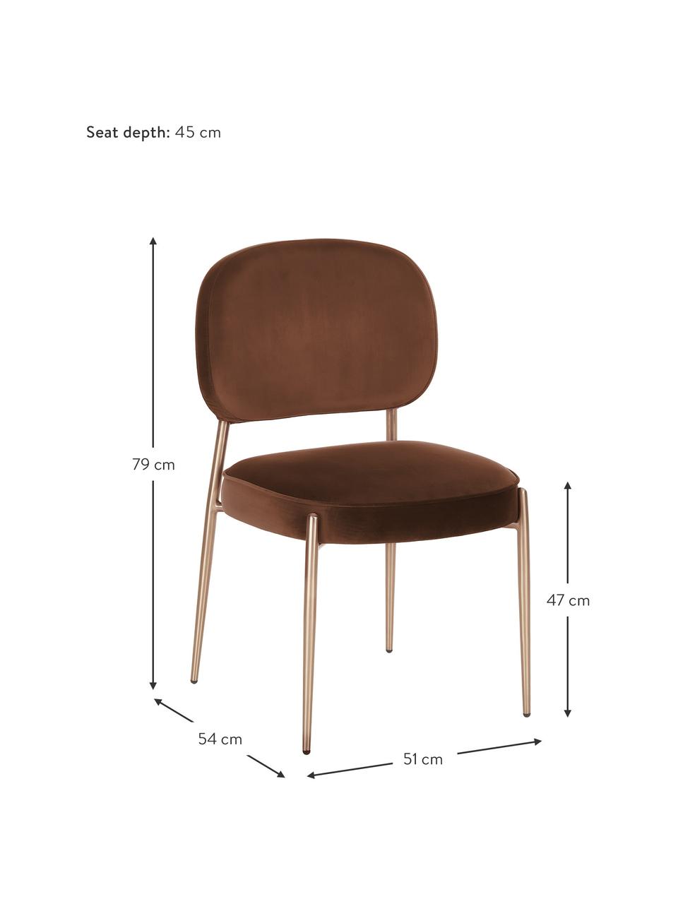 Fluwelen gestoffeerde stoel Viggo, Bekleding: fluweel (polyester) Met 5, Fluweel bruin, goudkleurig, B 51 x D 54 cm