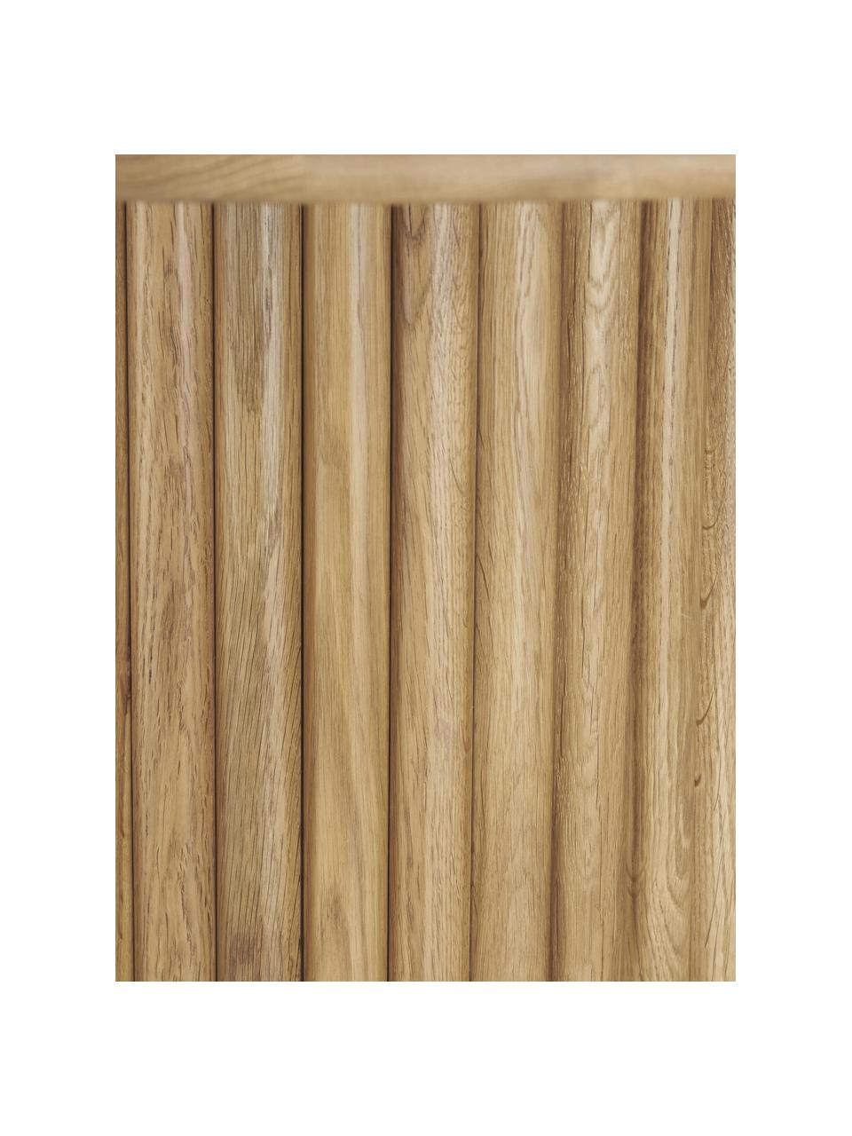 Mesa de comedor redonda de roble Janina, Ø 110 cm, Madera de roble maciza, tablero de fibras de densidad media (MDF) pintado, Marrón, Ø 110 x Al 75 cm