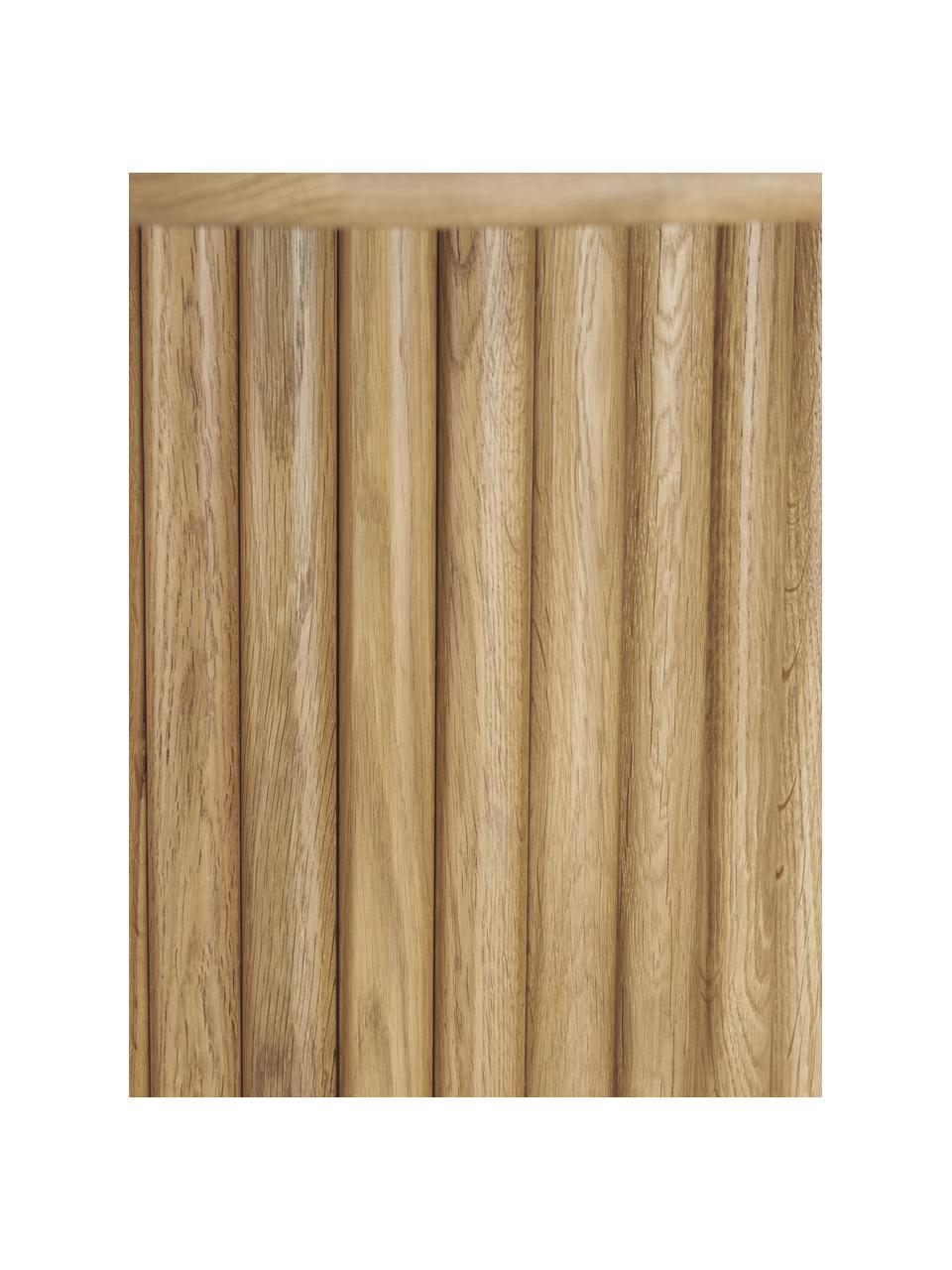 Runder Holz-Esstisch Janina, Ø 110 cm, Massives Eichenholz, Mitteldichte Holzfaserplatte (MDF), lackiert, Braun, Ø 110 x H 75 cm