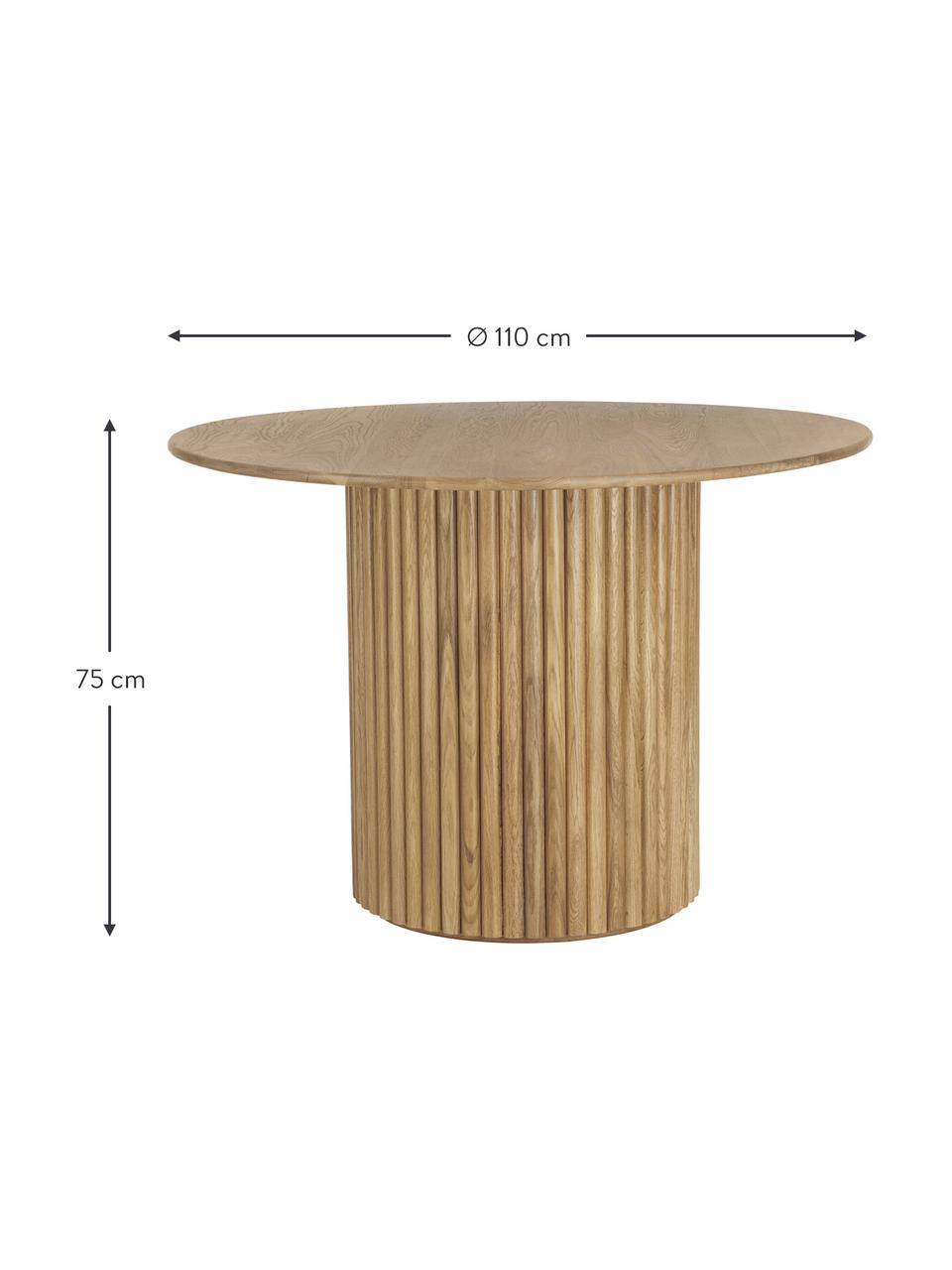 Mesa de comedor redonda de roble Janina, Ø 110 cm, Madera de roble maciza, tablero de fibras de densidad media (MDF) pintado, Marrón, Ø 110 x Al 75 cm