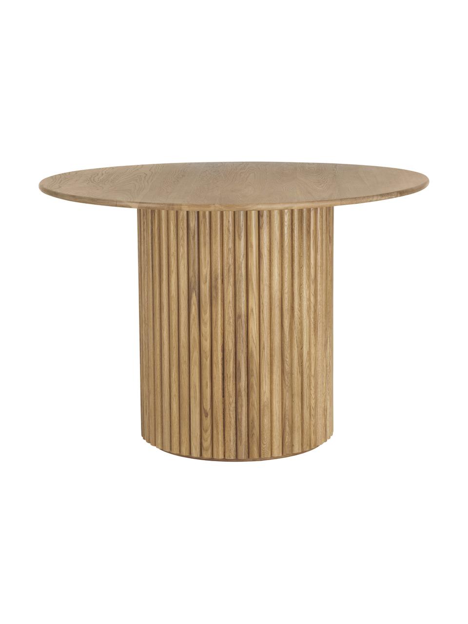 Okrągły stół do jadalni z drewna dębowego Janina, Lite drewno dębowe, płyta pilśniowa średniej gęstości (MDF) lakierowana, Drewno dębowe, lakierowane, Ø 110 x W 75 cm