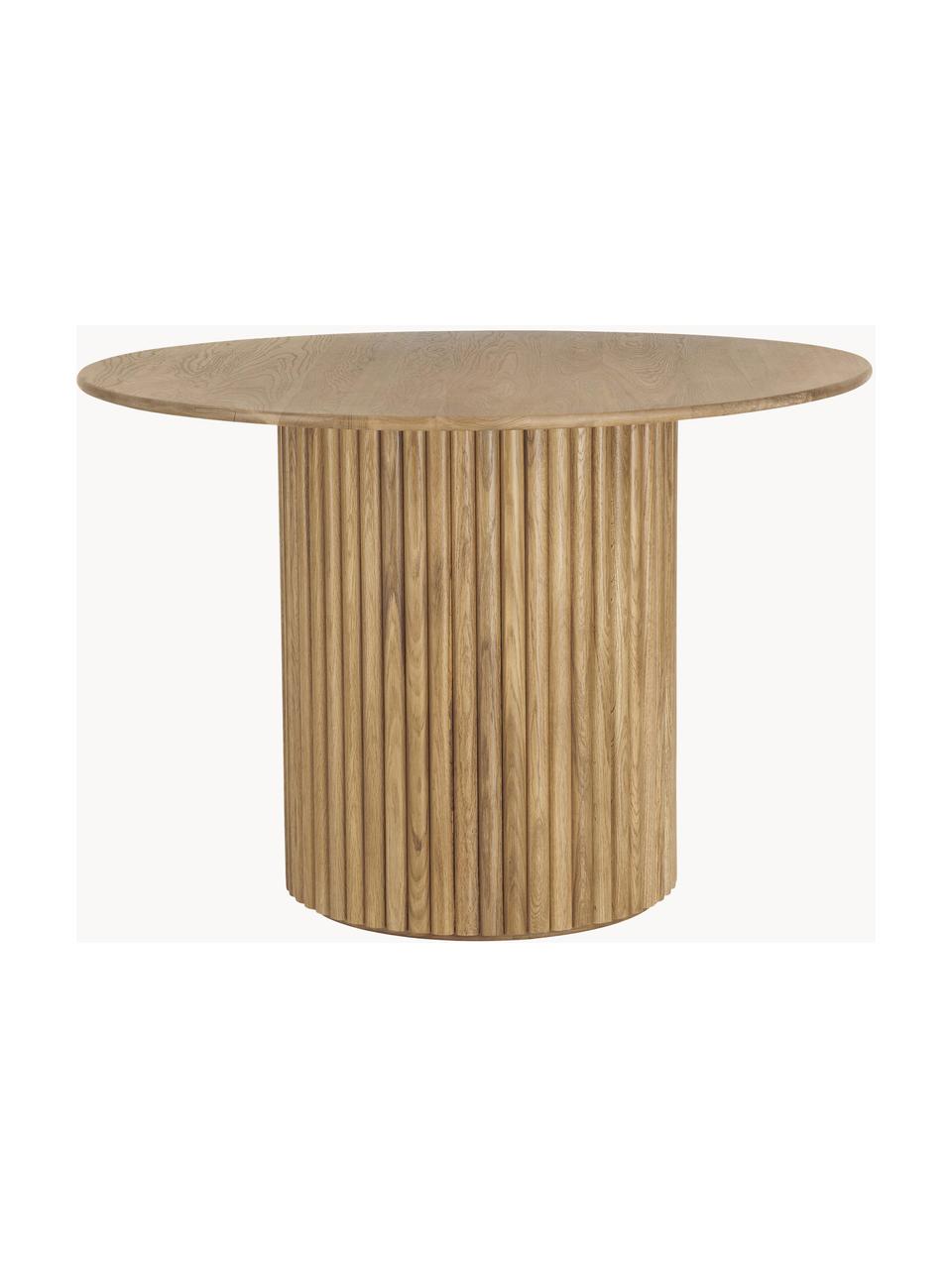 Table à manger ronde en bois de chêne Janina, Ø 110 cm, Bois de chêne massif, MDF (panneau en fibres de bois à densité moyenne), laqué, Bois de chêne, laqué, Ø 110 x haut. 75 cm