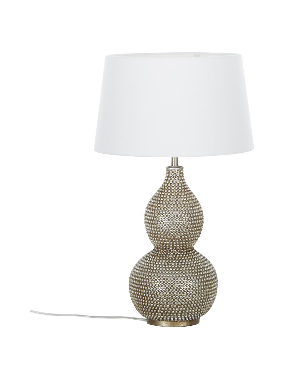 Grosse Tischlampe Lofty mit Antik-Finish, Lampenschirm: Polyester, Weiss, Ø 33 x H 58 cm