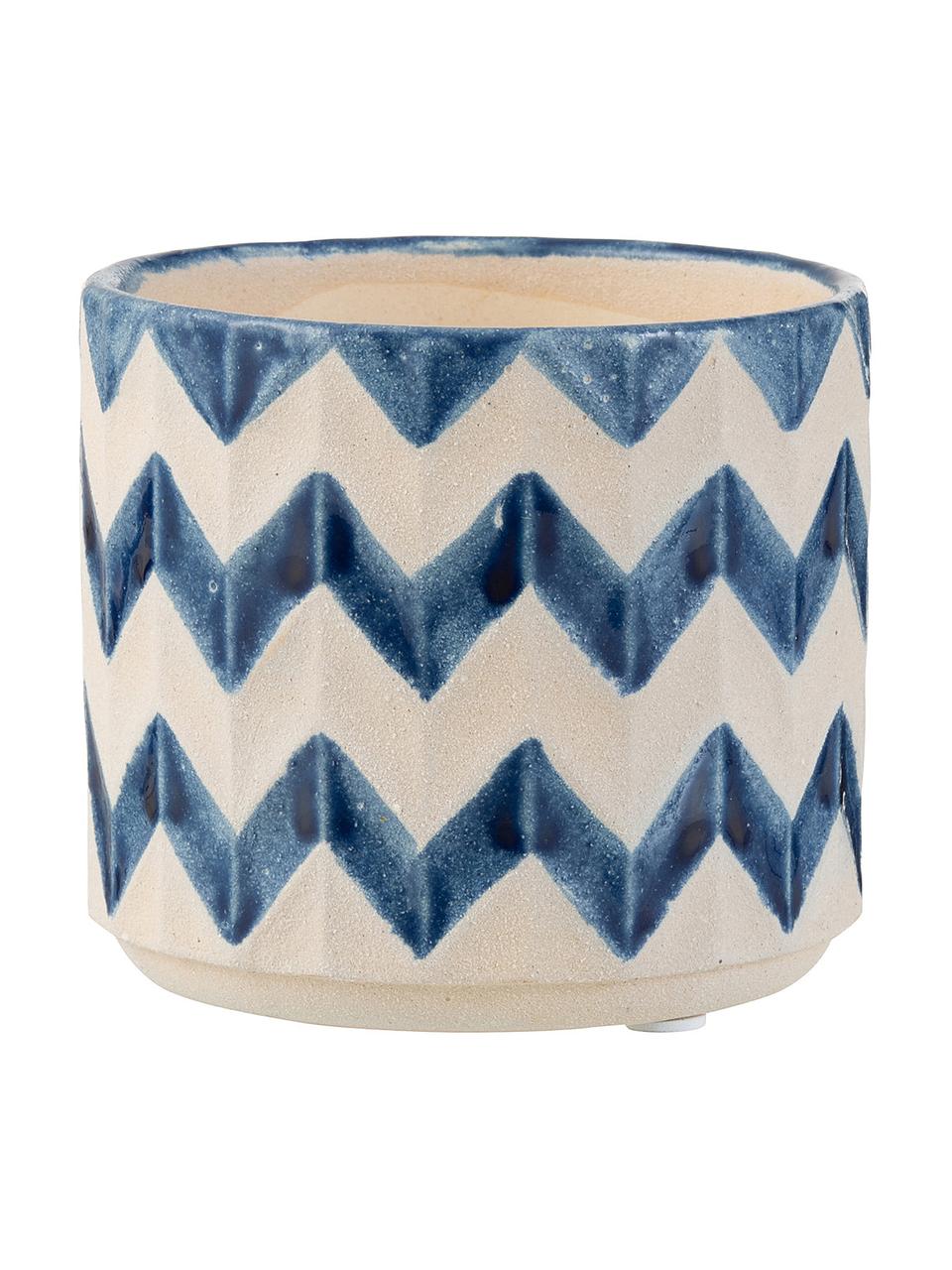 Kleiner Pflanztopf Zigzag, Keramik, Blau, Hellbeige, Ø 13 x H 11 cm