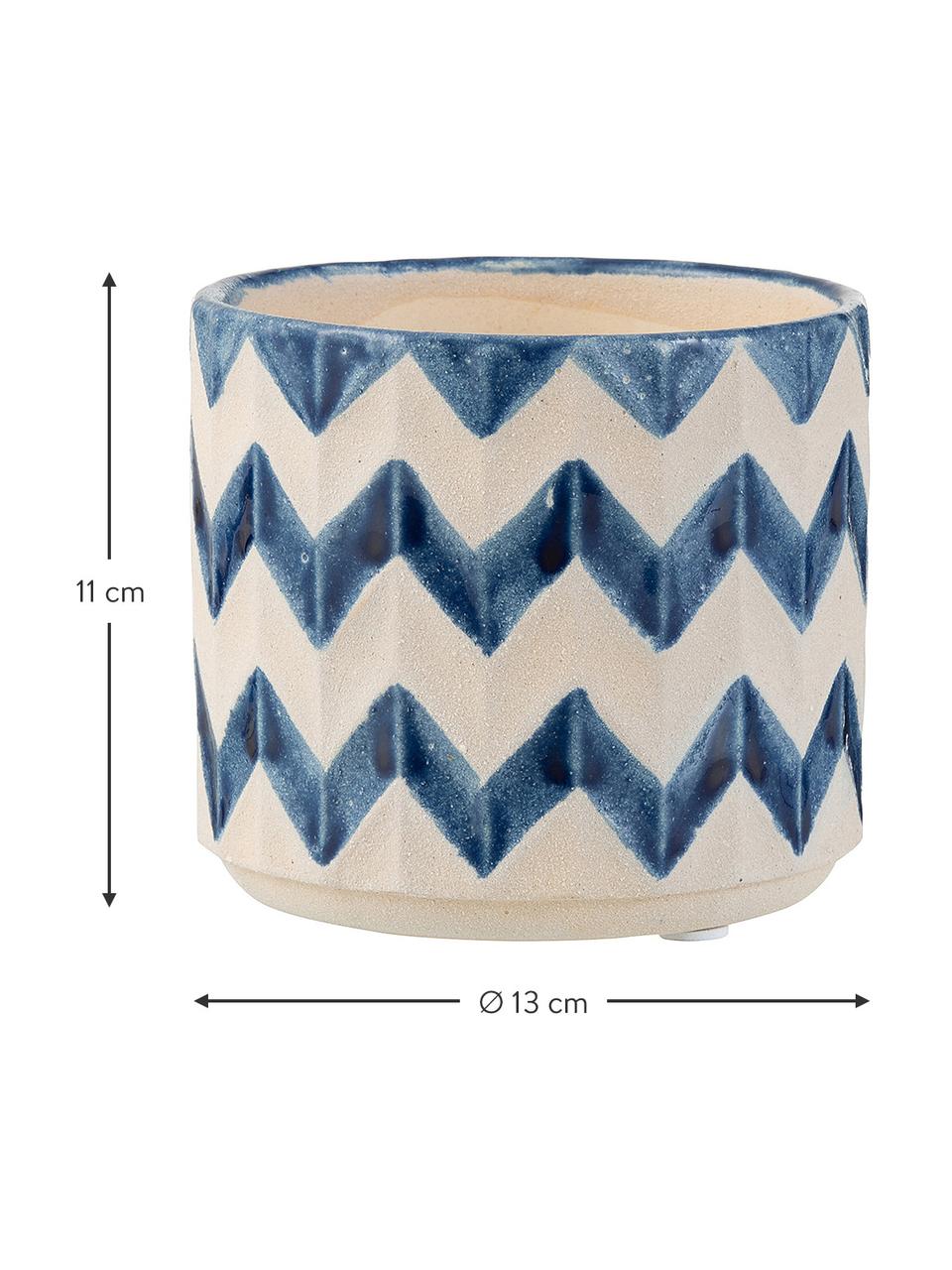 Kleiner Pflanztopf Zigzag, Keramik, Blau, Hellbeige, Ø 13 x H 11 cm