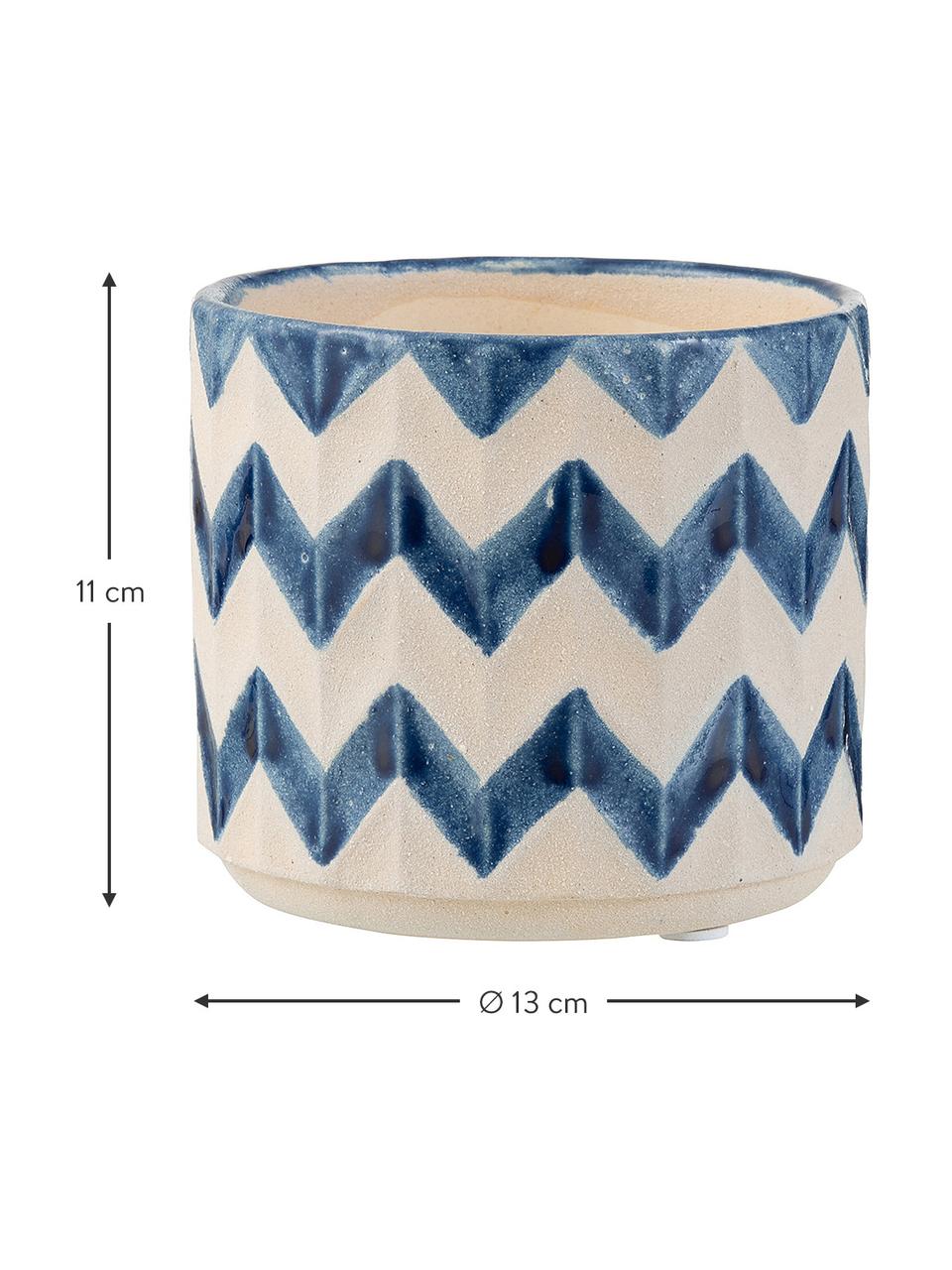 Maceta pequeña Zigzag, Cerámica, Azul, beige claro, Ø 13 x Al 11 cm