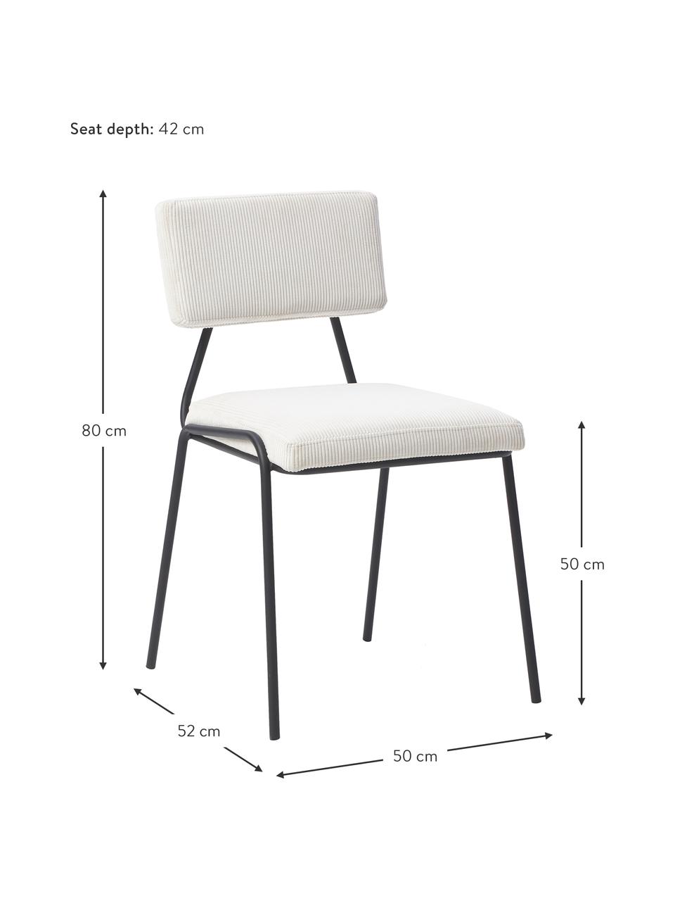 Chaise rembourrée velours côtelé Mats, 2 pièces, Velours côtelé blanc, larg. 50 x haut. 80 cm