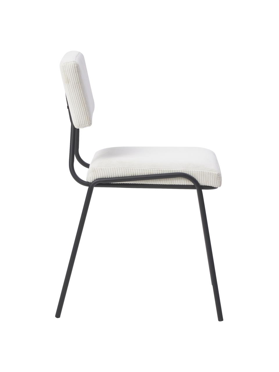 Corduroygestoffeerde stoelen Mats in wit, 2 stuks, Poten: gepoedercoat metaal, Koord wit, B 50 x H 80 cm