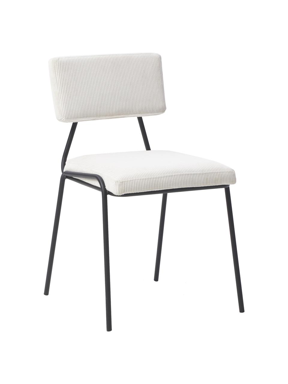 Cord-Polsterstühle Mats, 2 Stück, Beine: Metall, pulverbeschichtet, Cord Weiß, B 50 x H 80 cm