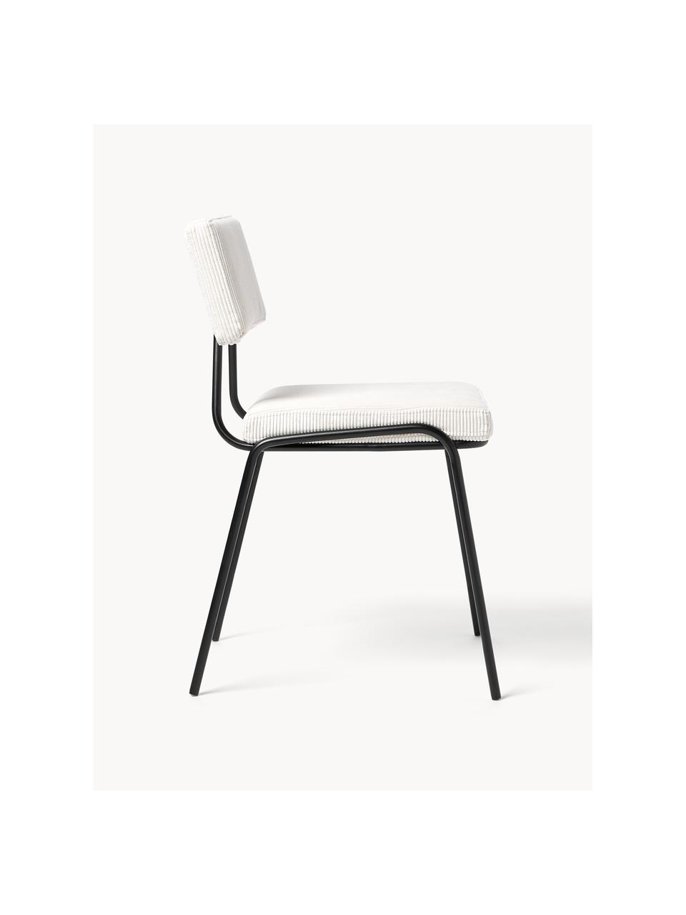 Corduroy gestoffeerde stoelen Mats, 2 stuks, Poten: gepoedercoat metaalkleuri, Corduroy wit, B 50 x H 80 cm