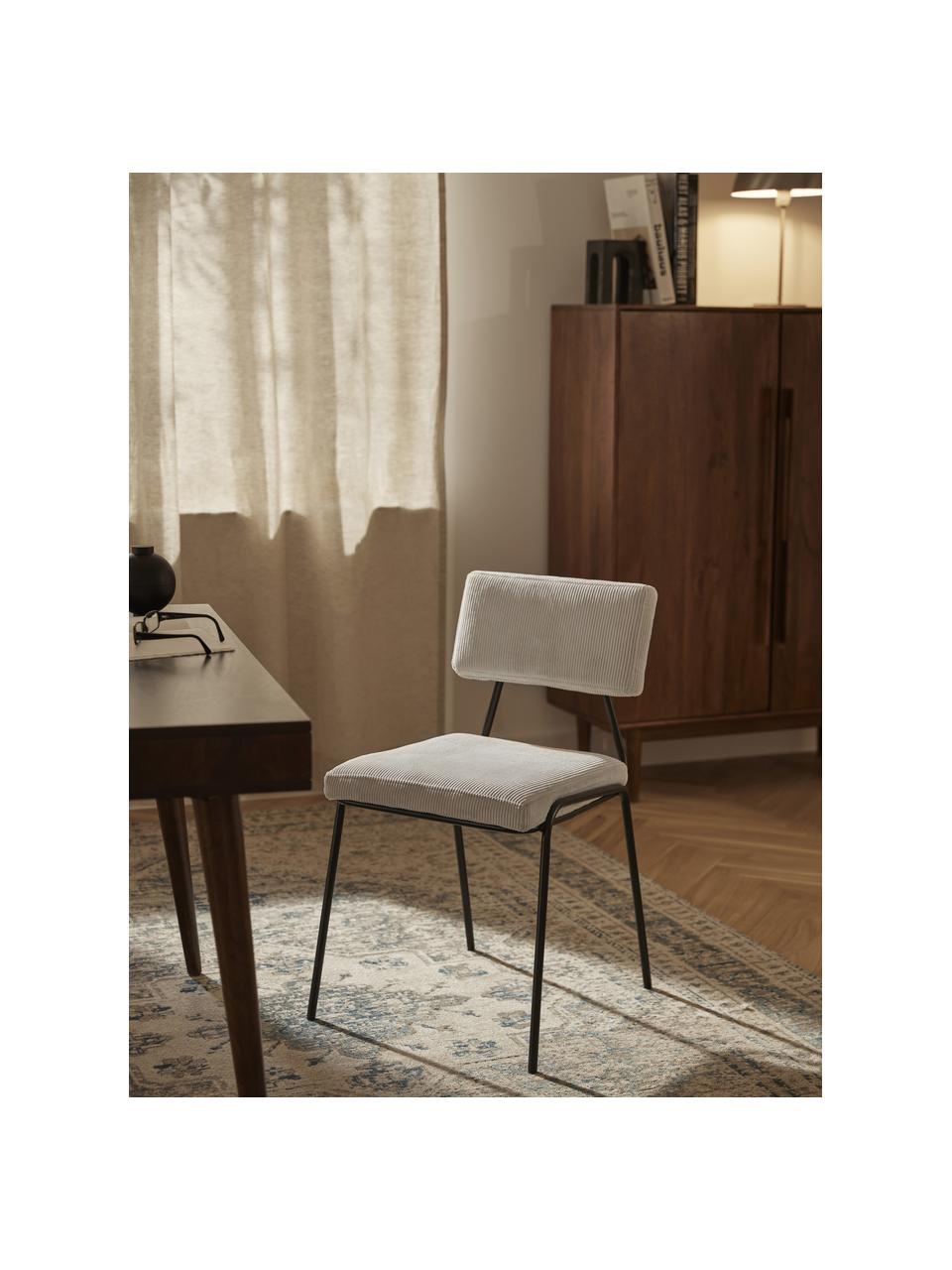 Krzesło tapicerowane ze sztruksu Mats, 2 szt., Tapicerka: sztruks (88% poliester, 1, Nogi: metal malowany proszkowo , Biały sztruks, S 50 x W 80 cm