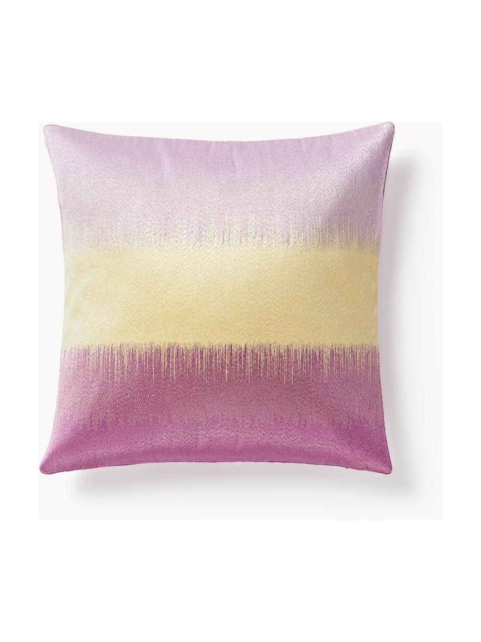 Funda de cojín bordada Kelby, Funda: 100% algodón, Tonos lilas, amarillo claro, An 50 x L 50 cm