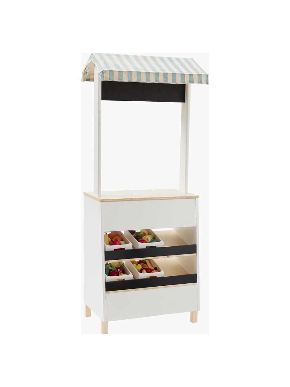 Stand de marché pour enfants Kids' Hub, MDF, bois de peuplier, 100 % coton, contreplaqué, Blanc, multicolore, larg. 46 x haut. 118 cm