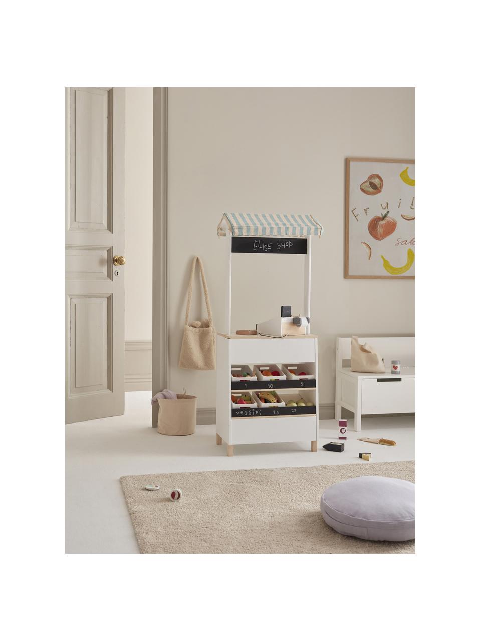 Stand de marché pour enfants Kids' Hub, MDF, bois de peuplier, 100 % coton, contreplaqué, Blanc, multicolore, larg. 46 x haut. 118 cm