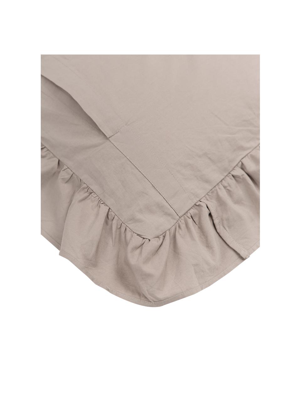 Pościel z bawełny z efektem sprania i falbanką Florence, Beżowy, 200 x 200 cm + 2 poduszki 80 x 80 cm