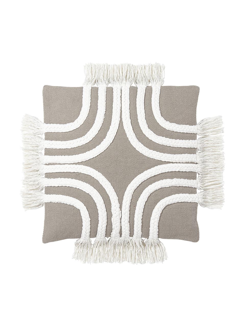 Poszewka na poduszkę z tuftowaną dekoracją i frędzlami Laerke, 100% bawełna organiczna z certyfikatem BCI, Szary, S 45 x D 45 cm