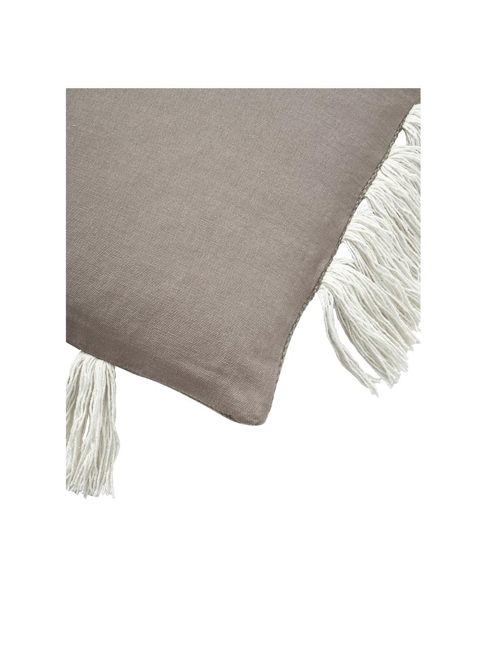 Kissenhülle Inga mit getufteten Verzierungen und Fransen, 100 % Baumwolle, Off White, Taupe, B 45 x L 45 cm