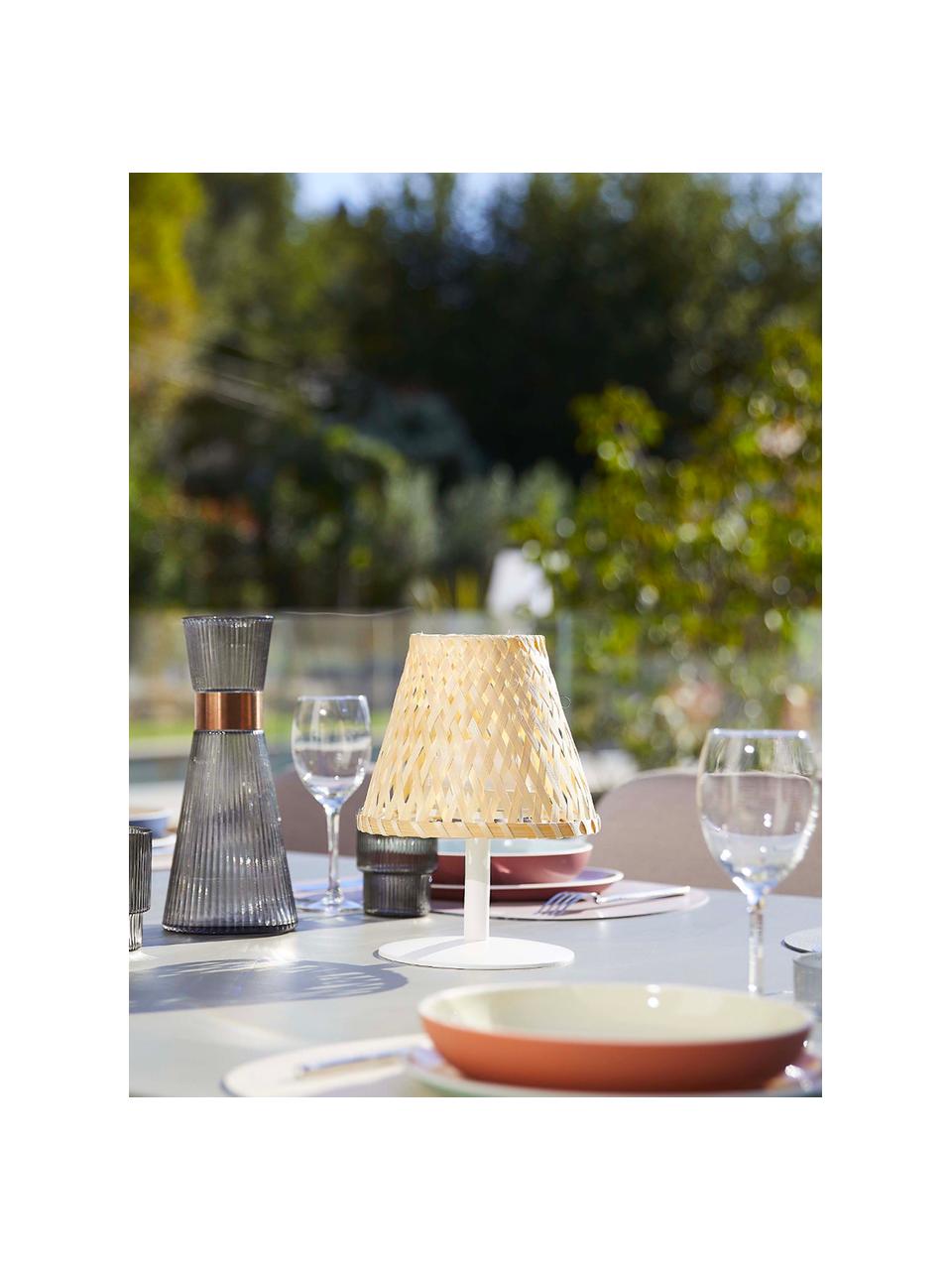 Lampe de table LED mobile d'extérieur Ibiza, intensité lumineuse variable, Bambou, blanc, Ø 19 x haut. 25 cm