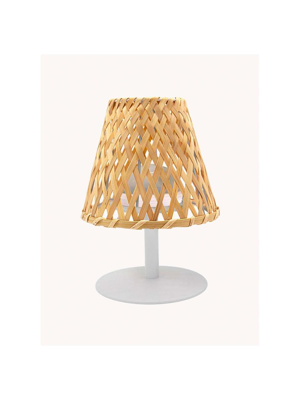 Lampada da tavolo portatile a LED per esterni Ibiza, luce regolabile, Paralume: legno di bambù, Struttura: acciaio verniciato, Legno di bambù, bianco, Larg. 19 x Alt. 25 cm