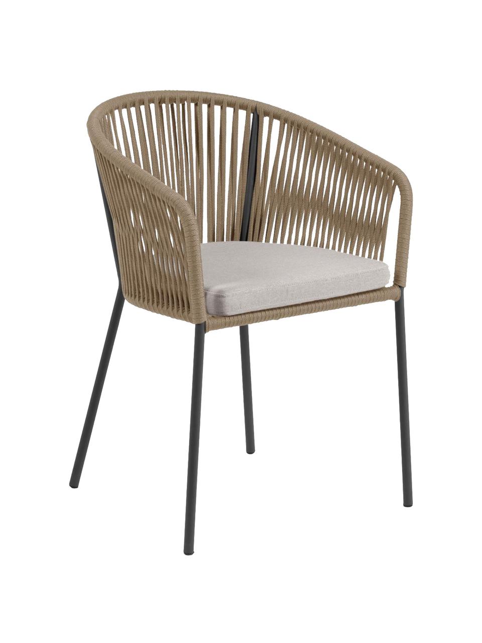 Sedia da giardino Yanet, Rivestimento: 100% poliestere, Struttura: metallo zincato, Tessuto taupe, marrone chiaro, Larg. 56 x Prof. 55 cm