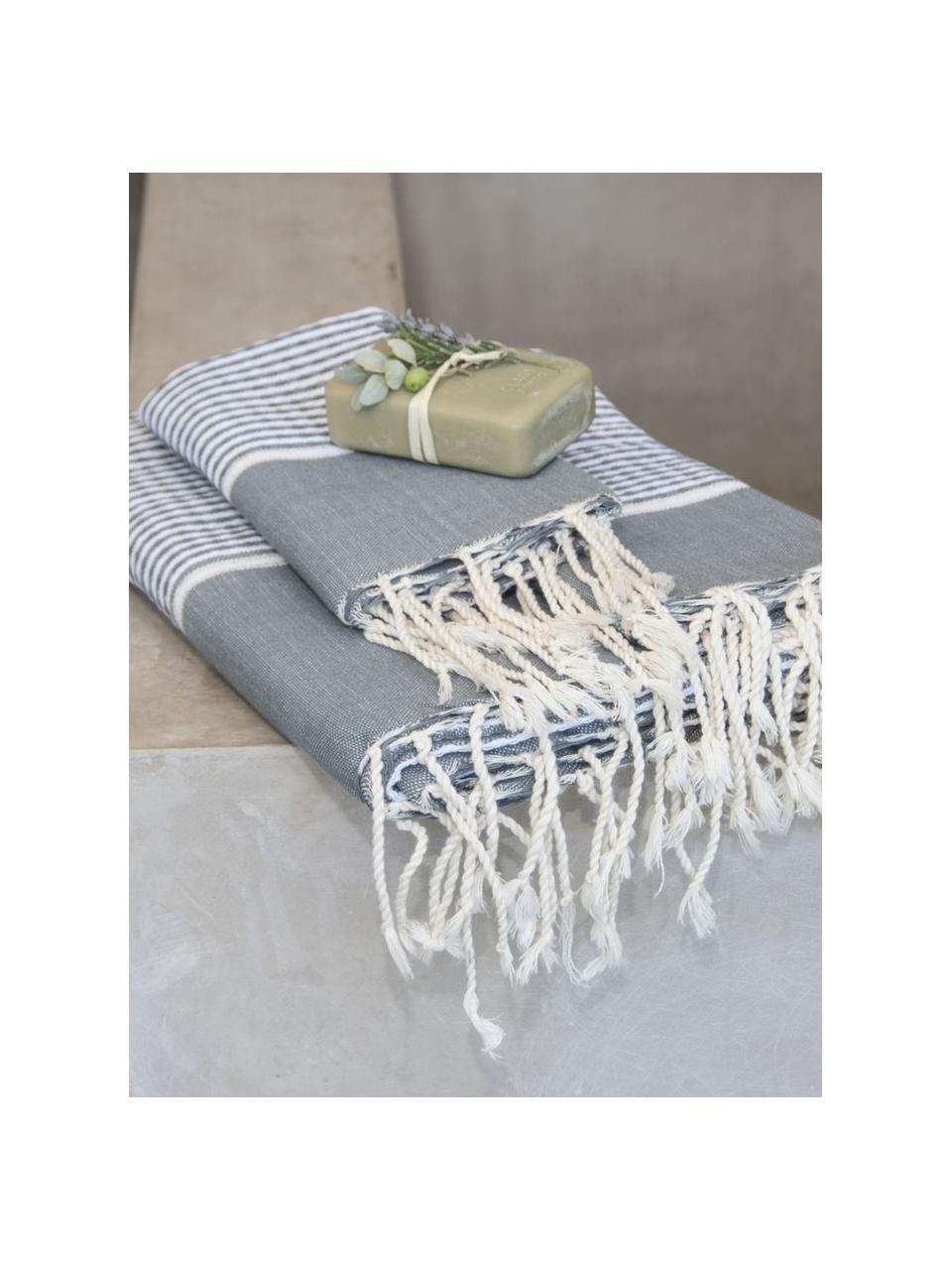 Set 3 asciugamani con bordo in lurex Copenhague, 100% cotone con fili di lurex
Qualità molto leggera, 200 g/m², Grigio, argento, bianco, Set in varie misure