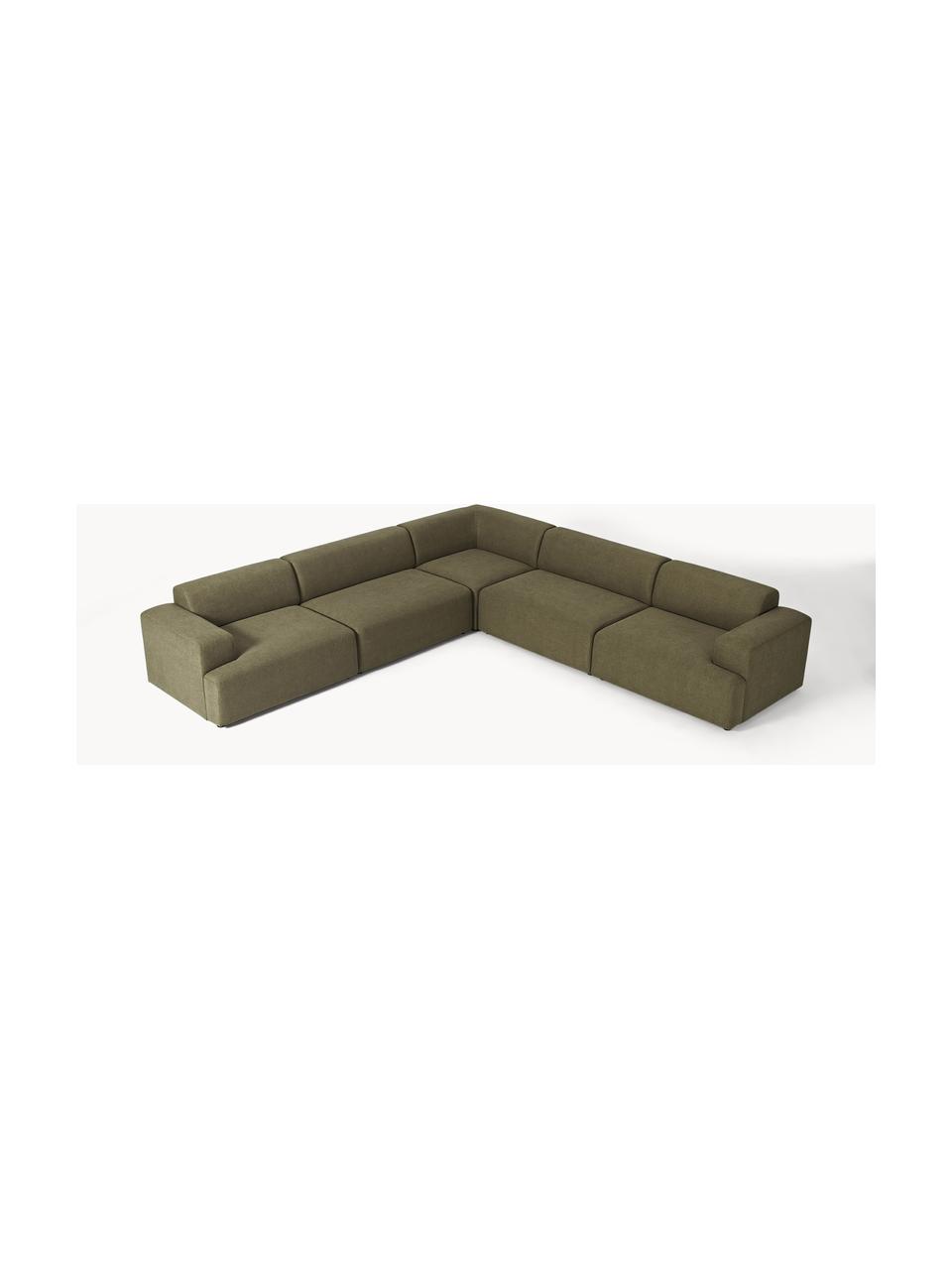 Canapé d'angle XL Melva, Tissu vert olive, larg. 458 x prof. 220 cm