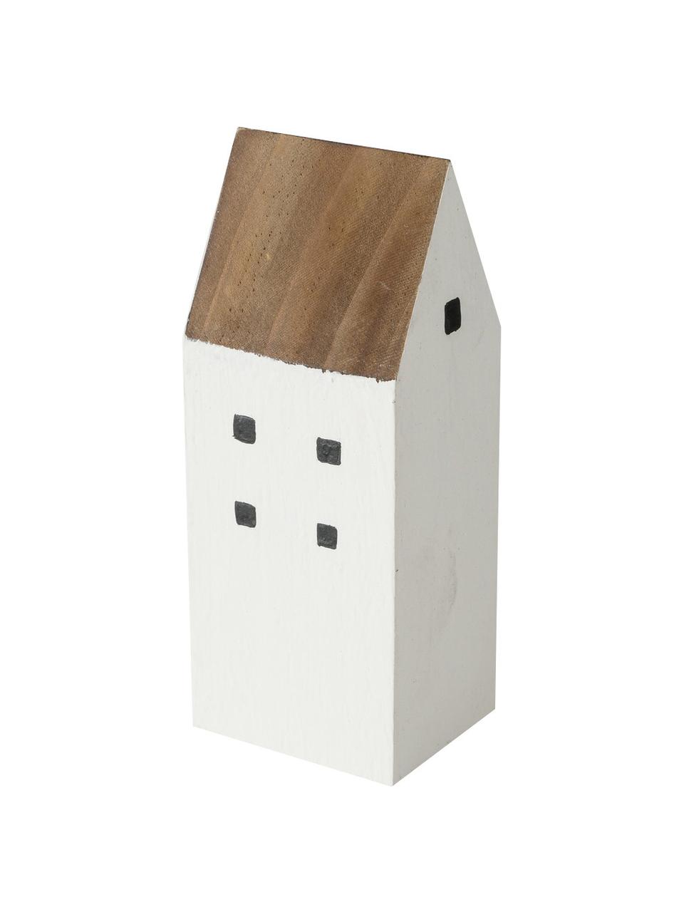 Figuras decorativas casas de madera de pino Gotan, 3 uds., Madera de pino, Madera oscura, blanco, Set de diferentes tamaños