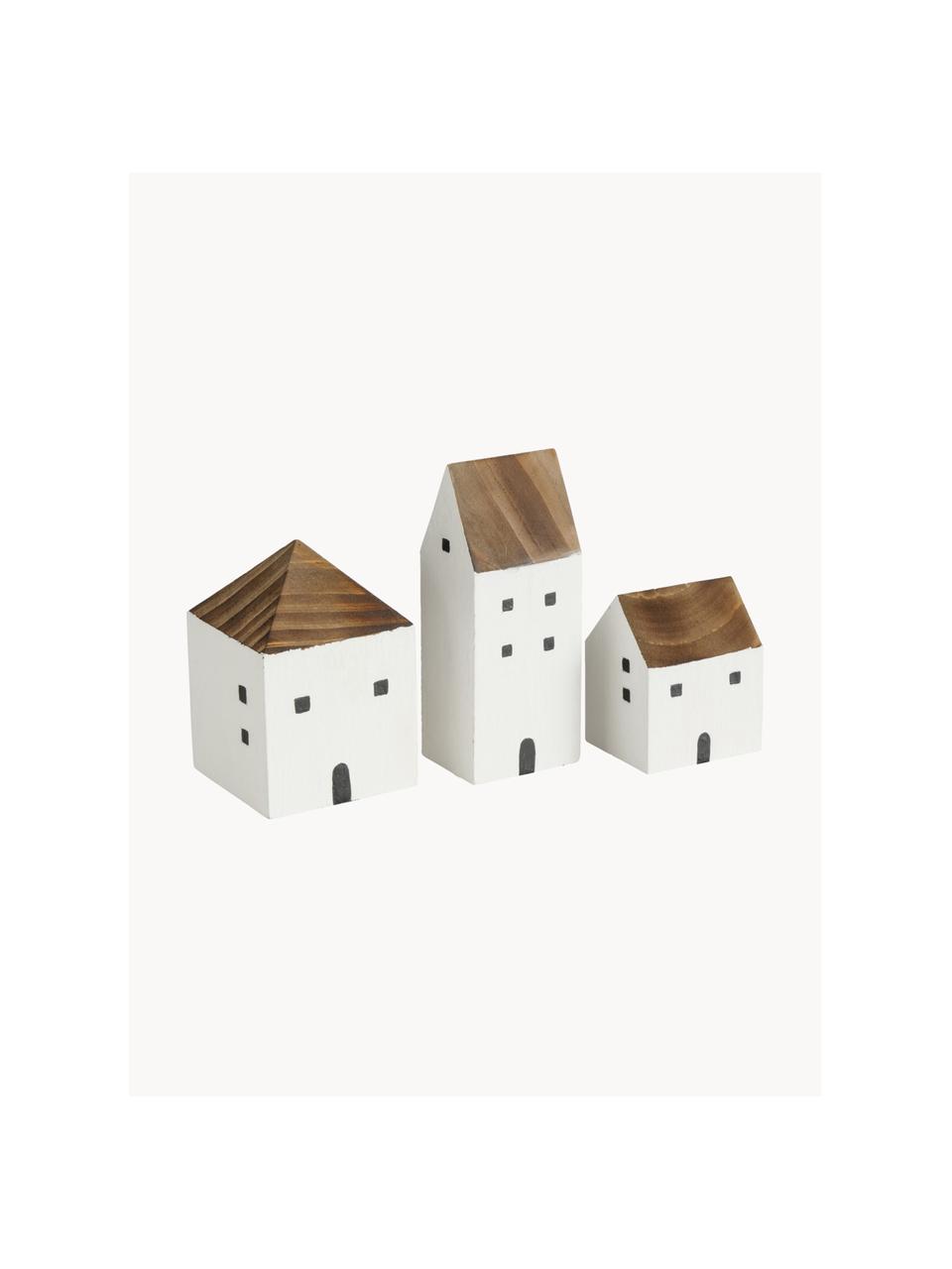 Deko-Häuser Gotan aus Kiefernholz, 3er-Set, Kiefernholz, Dunkles Holz, Weiß, Set mit verschiedenen Größen