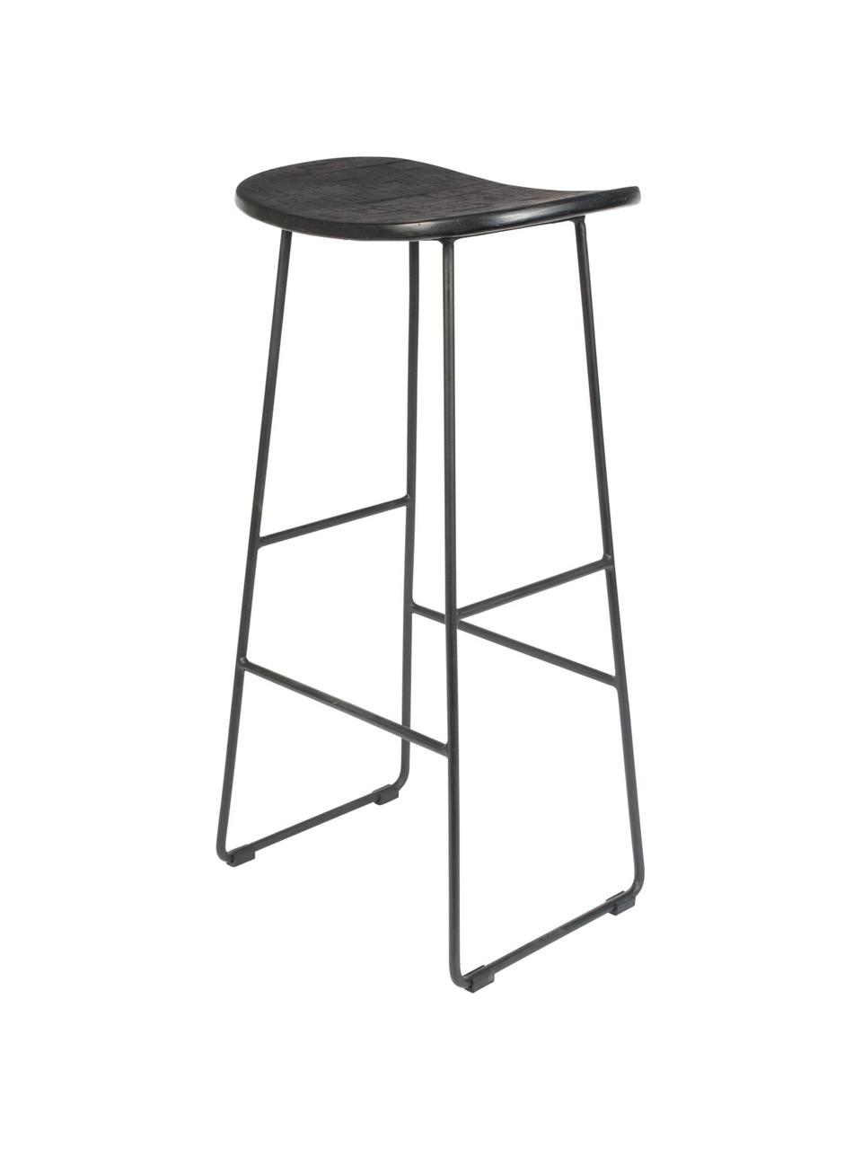 Taburete alto Tangle, Asiento: mader de teca reciclada p, Patas: metal con pintura en polv, Negro, An 40 x Al 80 cm