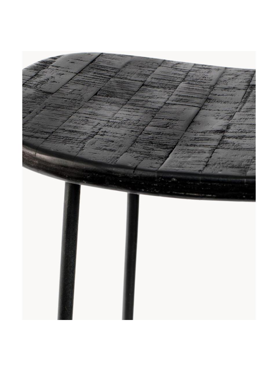 Barhocker Tangle, Sitzfläche: Teakholz, lackiert, Beine: Metall, pulverbeschichtet, Schwarz, B 40 x H 80 cm