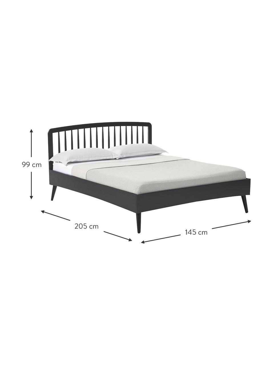 Cama de madera Signe, Madera de roble pintado negro, An 180 x L 200 cm