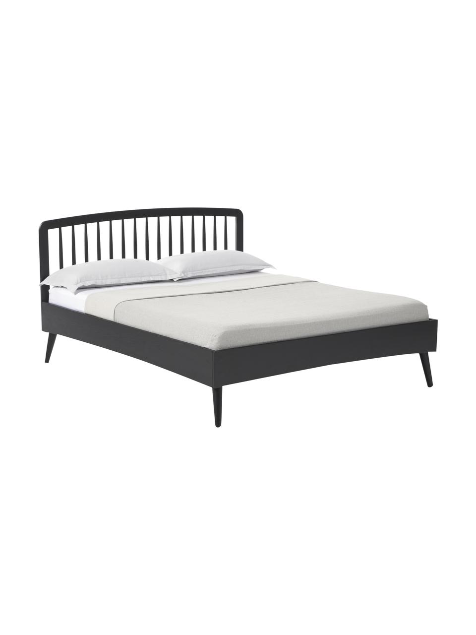 Drevená posteľ s čelom Signe, Dubové drevo, čierna lakovaná, Š 180 x D 200 cm