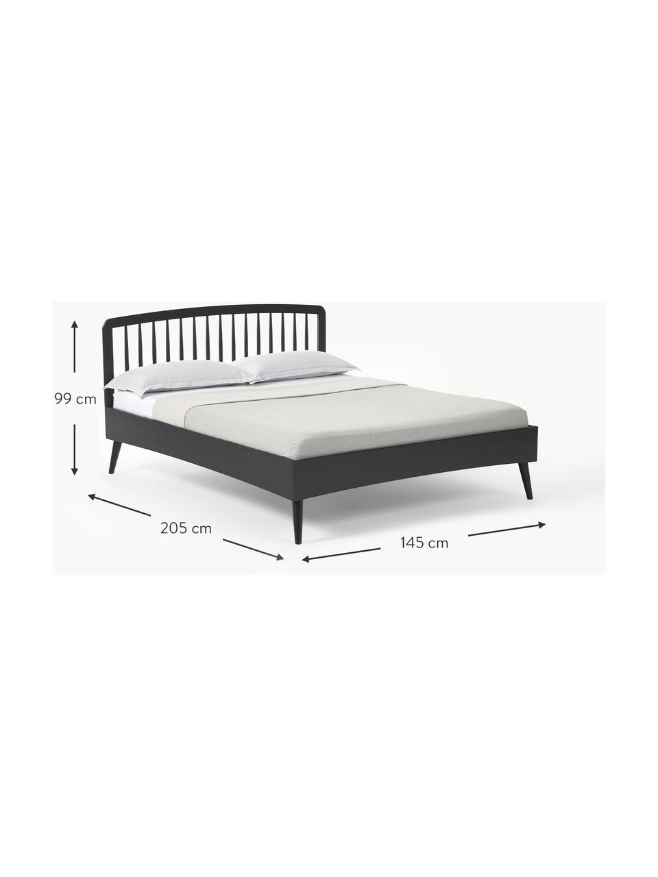 Cama de madera Signe, Madera de roble pintado negro, An 140 x L 200 cm