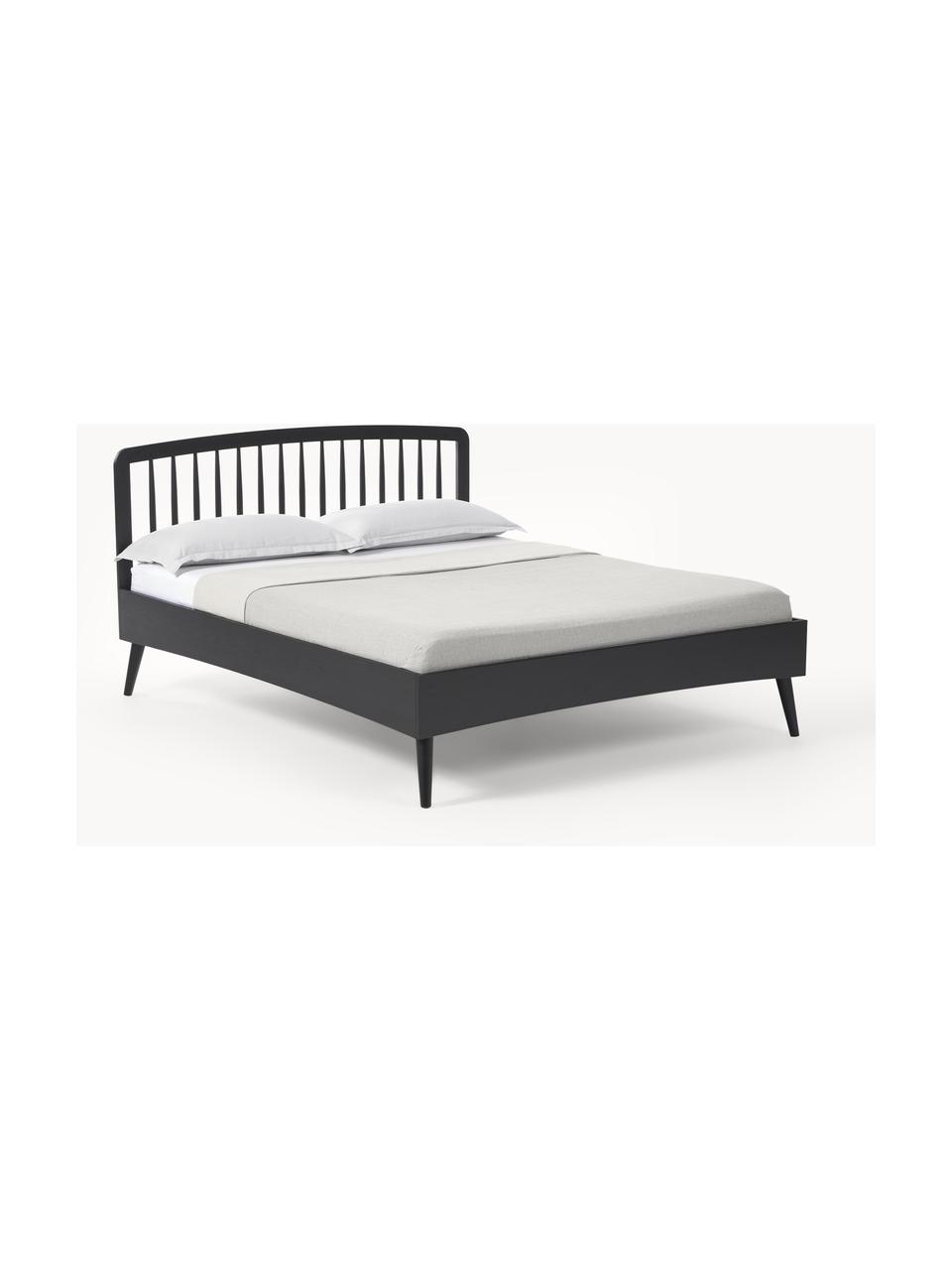 Cama de madera Signe, Madera de roble pintado negro, An 140 x L 200 cm