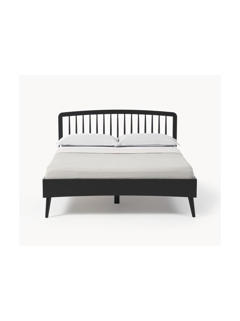 Cama de madera Signe, Madera de roble pintado negro, An 140 x L 200 cm