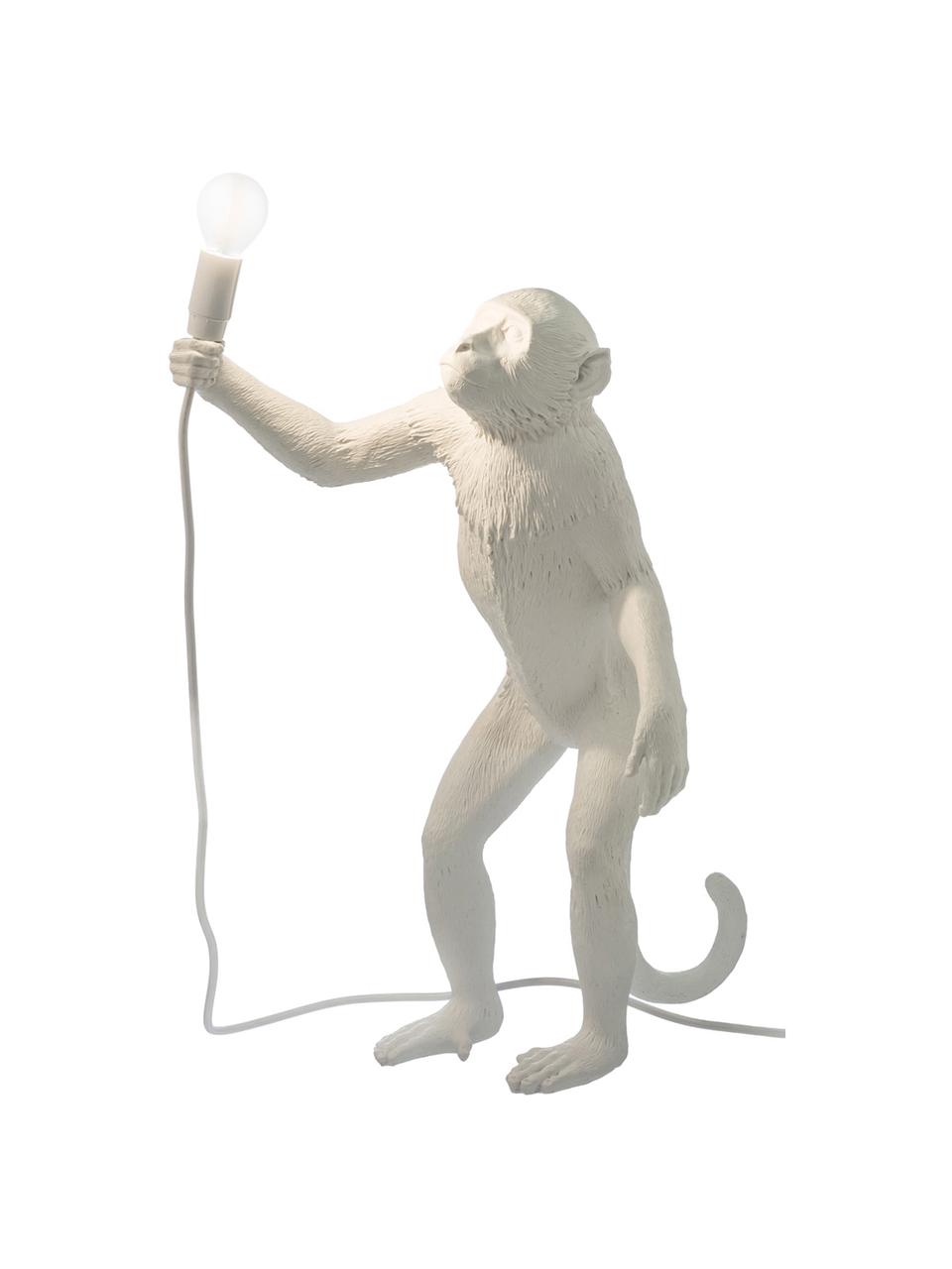Lámpara de mesa para exterior de diseño Monkey, con enchufe, Lámpara: resina, Cable: plástico, Blanco, An 46 x Al 54 cm