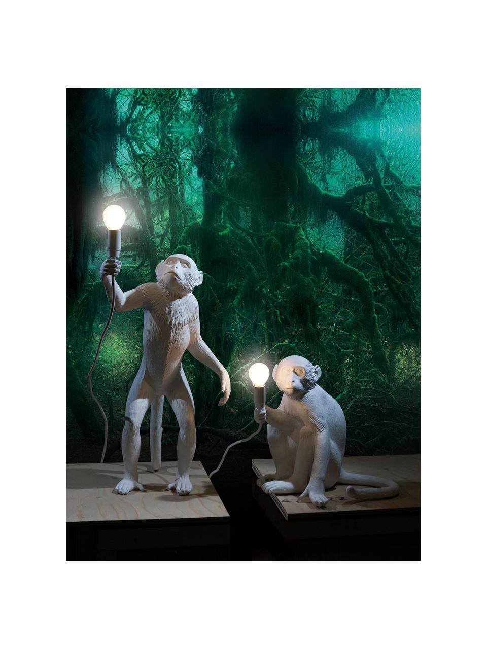 Lampada da tavolo da esterno con spina Monkey, Lampada: resina sintetica, Bianco, Larg. 46 x Alt. 54 cm