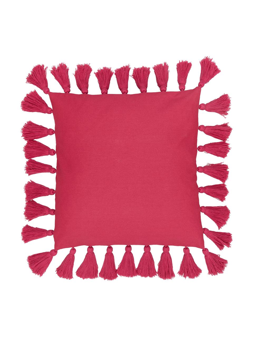 Housse de coussin 40x40 houppes Shylo, 100 % coton, Fuchsia, larg. 40 x long. 40 cm