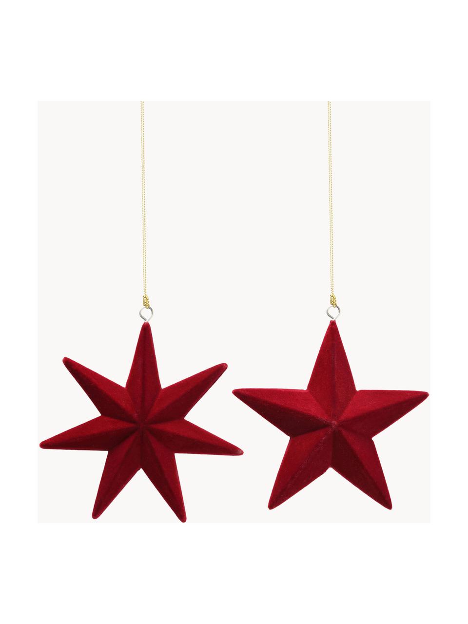 Fluwelen kerstboomhangersset Sabina, 2-delig, Bekleding: fluweel, Frame: MDF, Rood, B 11 cm x H 11 cm