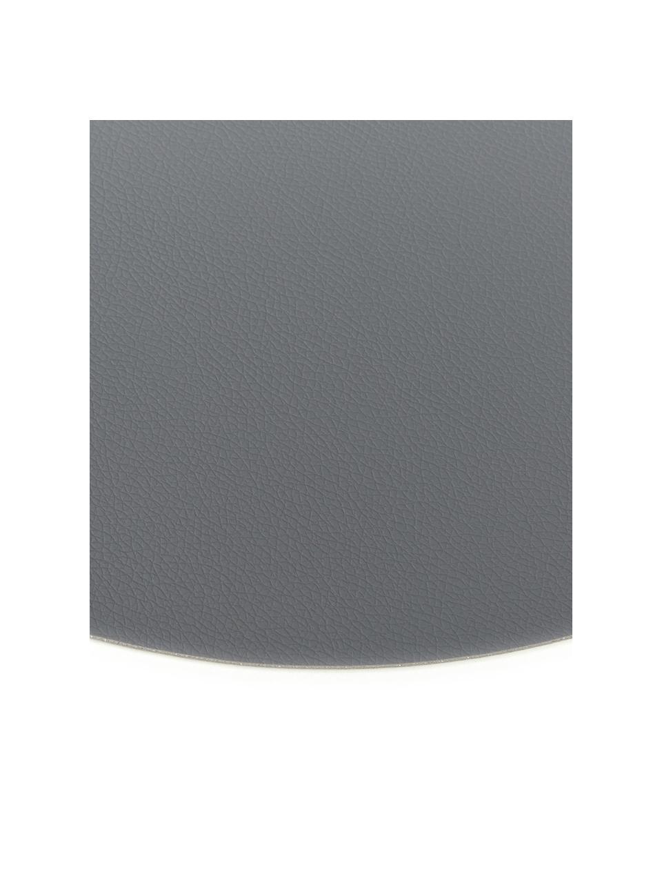 Manteles individuales redondos de cuero sintético Pik, 2 uds., Plástico (PVC) es aspecto de cuero, Gris, Ø 38 cm