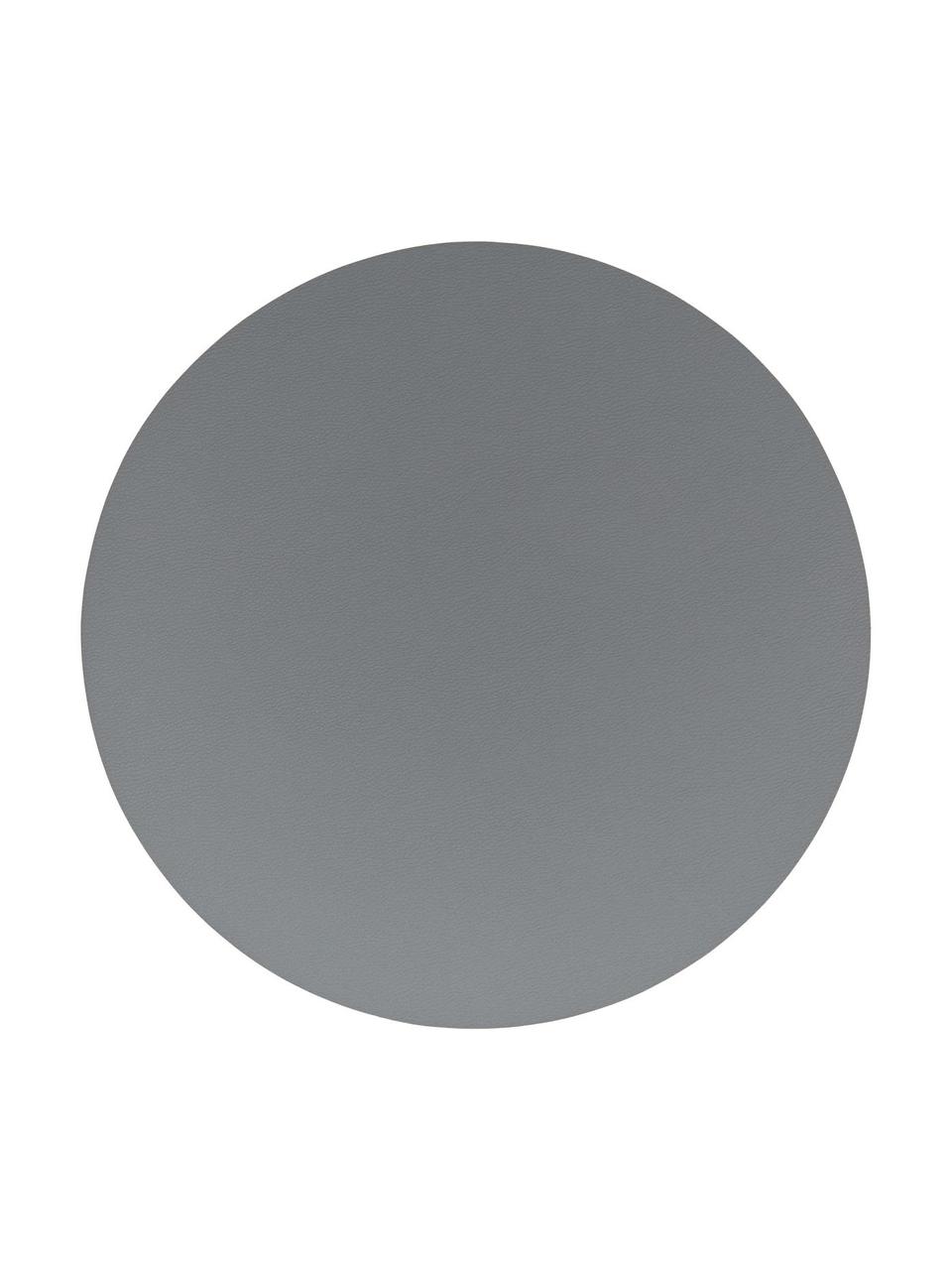 Manteles individuales redondos de cuero sintético Pik, 2 uds., Plástico (PVC) es aspecto de cuero, Gris, Ø 38 cm