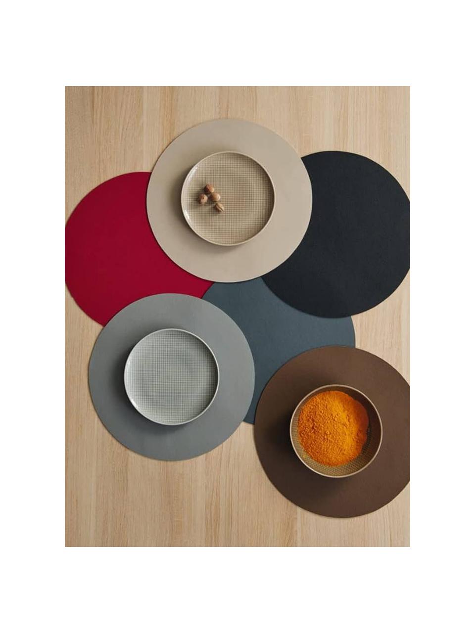 Ronde kunstleren placemats Pik, 2 stuks, Kunstleer (PVC), Donkergrijs, Ø 38 cm