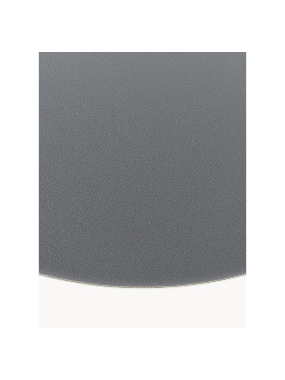 Manteles individuales redondos de cuero sintético Pik, 2 uds., Plástico (PVC) es aspecto de cuero, Gris oscuro, Ø 38 cm