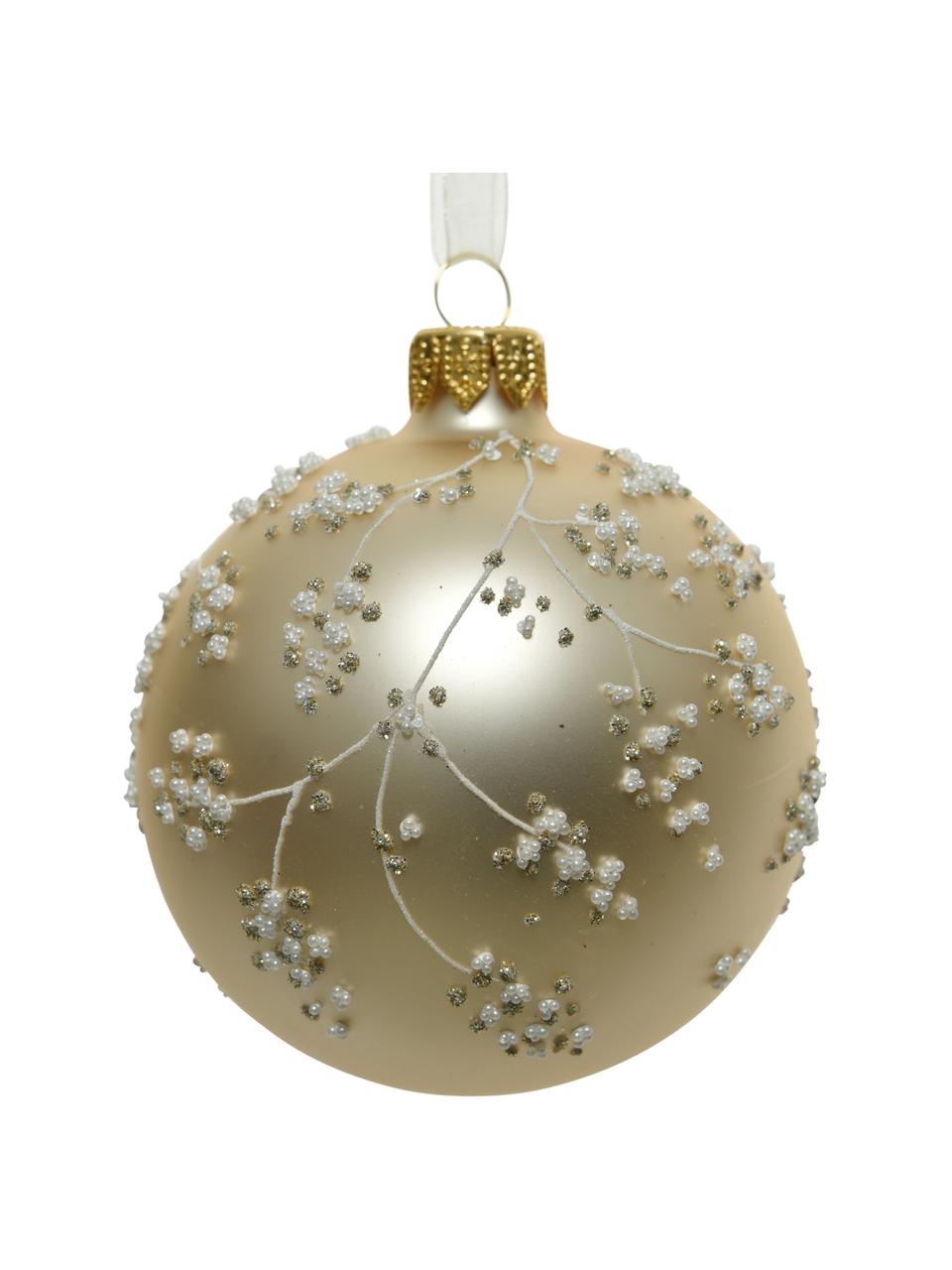 Boule de Noël dorée Florinna, Couleur dorée, blanc, Ø 8 cm
