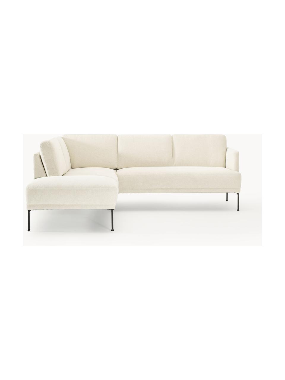 Ecksofa Fluente, Bezug: 100 % Polyester Der strap, Gestell: Massives Kiefernholz, Bir, Füße: Metall, pulverbeschichtet, Webstoff Off White, B 221 x T 200 cm, Eckteil links