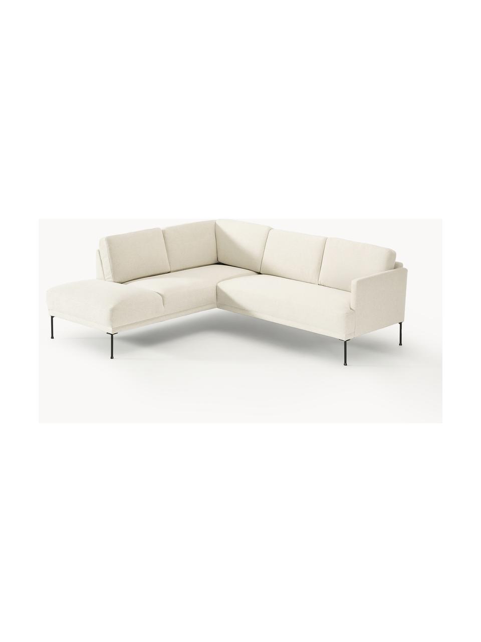 Ecksofa Fluente, Bezug: 100 % Polyester Der strap, Gestell: Massives Kiefernholz, Bir, Füße: Metall, pulverbeschichtet, Webstoff Off White, B 221 x T 200 cm, Eckteil links