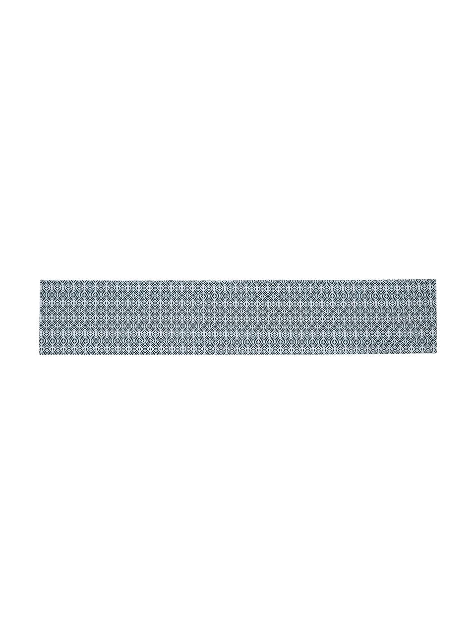 Camino de mesa impermeable Fishbone, reversible, Poliéster, Blanco, azul, An 33 x L 178 cm