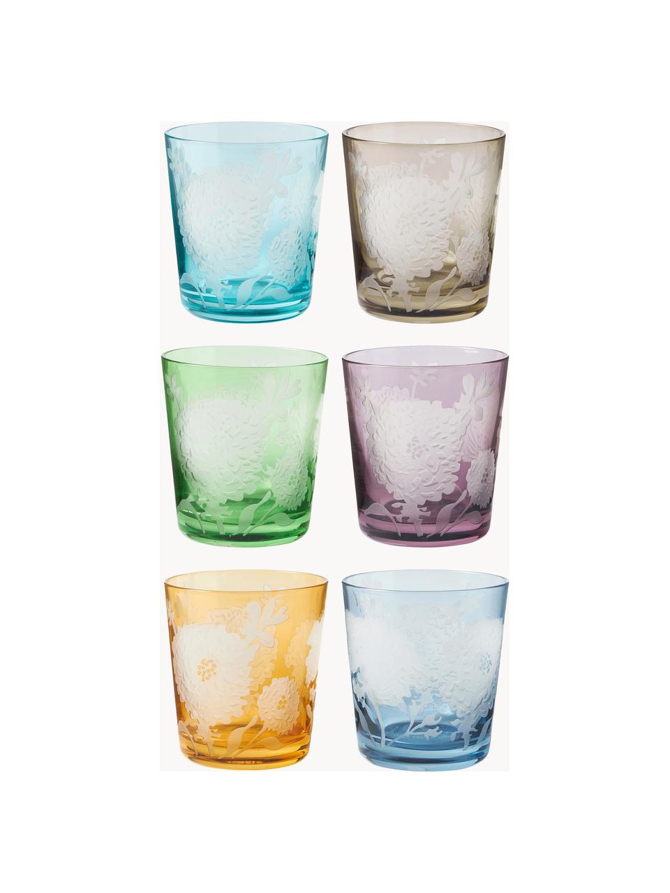 Set di 6 bicchieri Peony, Vetro, Multicolore, Alt. 10 cm